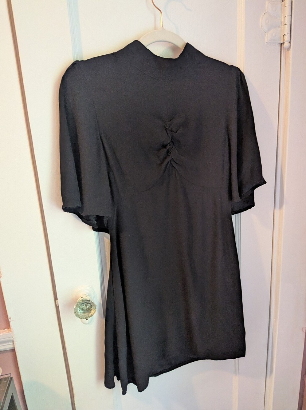 Free People Black Be My Baby Black Mock Neck Ruched Boho Mini Dress - Size 8